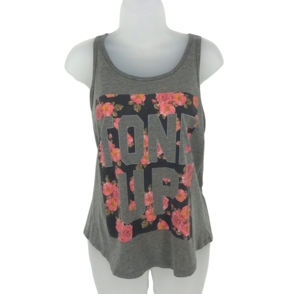 Chin-up Tone Up Gray and Pink Floral Tank Top Size XS - Picture 1 of 6